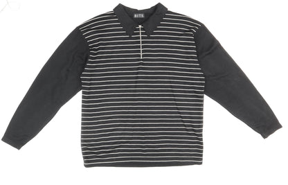 Bite Mens Black Collared Striped Acrylic Pullover Jumper Size M