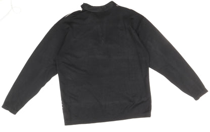 Bite Mens Black Collared Striped Acrylic Pullover Jumper Size M