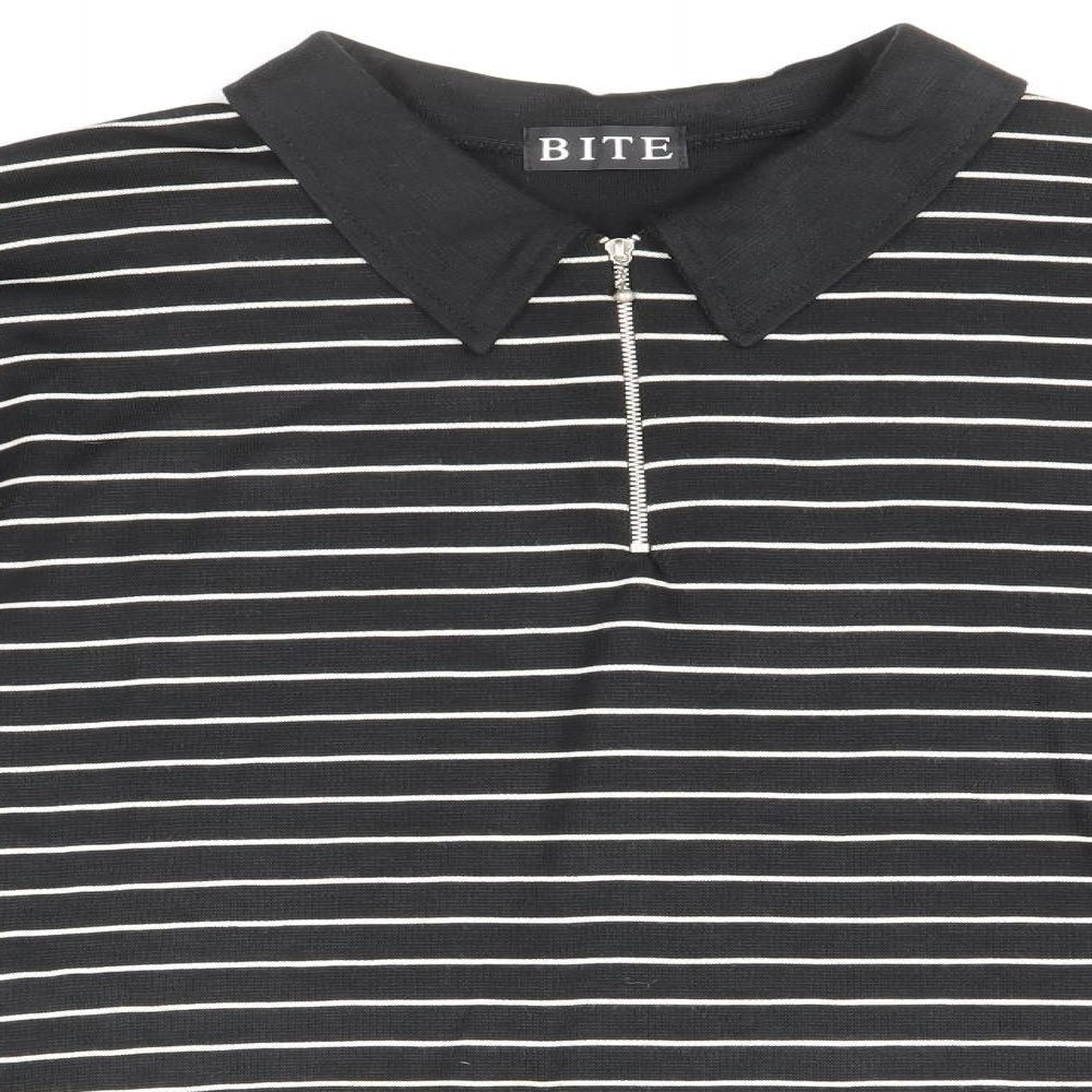 Bite Mens Black Collared Striped Acrylic Pullover Jumper Size M