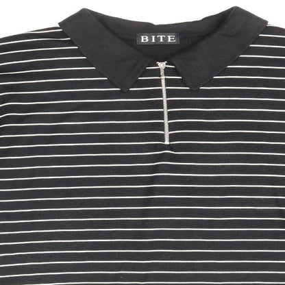 Bite Mens Black Collared Striped Acrylic Pullover Jumper Size M