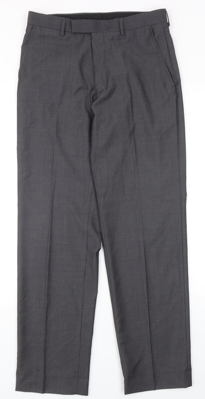 Marks and Spencer Mens Grey Polyester Dress Pants Trousers Size 30 in L31 in Regular Zip