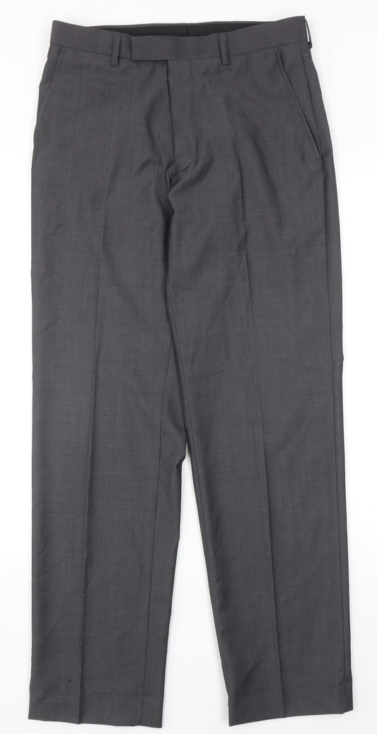 Marks and Spencer Mens Grey Polyester Dress Pants Trousers Size 30 in L31 in Regular Zip