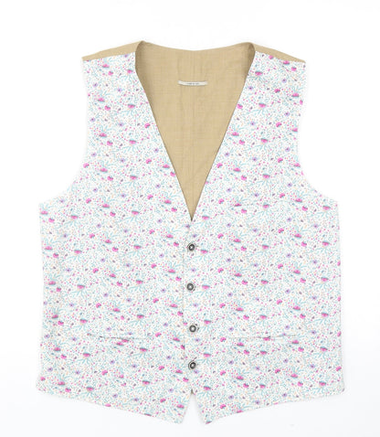 Solio Mens Multicoloured Geometric Cotton Tuxedo Suit Waistcoat Size XL