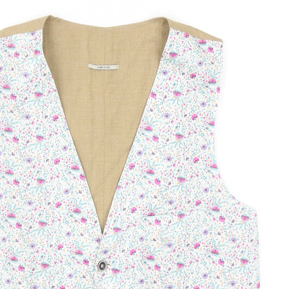 Solio Mens Multicoloured Geometric Cotton Tuxedo Suit Waistcoat Size XL