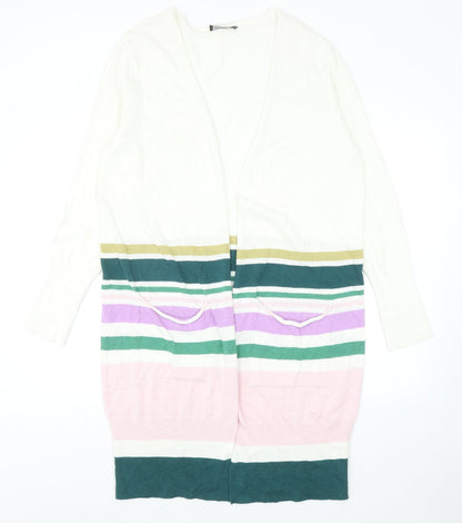 Kaleidoscope Womens Multicoloured V-Neck Striped Cotton Cardigan Jumper Size 16