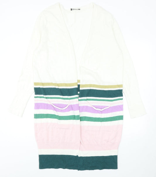 Kaleidoscope Womens Multicoloured V-Neck Striped Cotton Cardigan Jumper Size 16