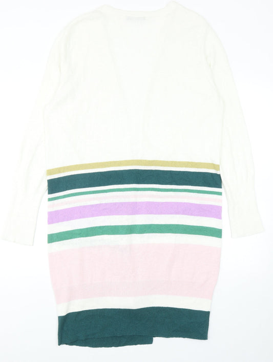 Kaleidoscope Womens Multicoloured V-Neck Striped Cotton Cardigan Jumper Size 16