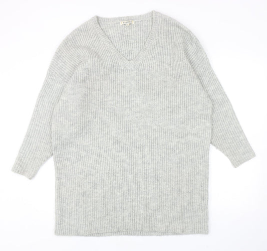Glamorous Womens Grey V-Neck Acrylic Pullover Jumper Size S