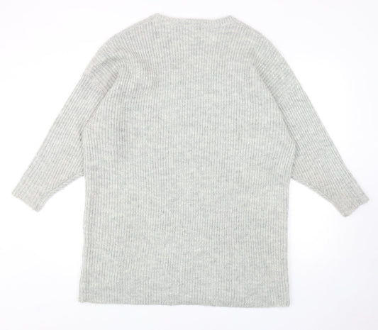 Glamorous Womens Grey V-Neck Acrylic Pullover Jumper Size S