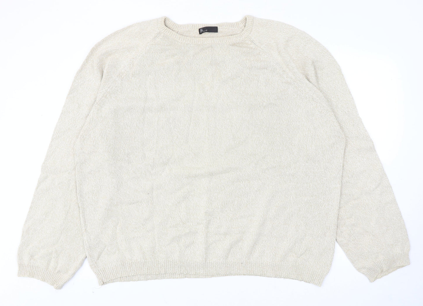 BHS Womens Beige Round Neck Cotton Pullover Jumper Size 2XL