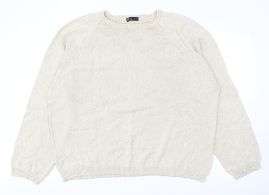 BHS Womens Beige Round Neck Cotton Pullover Jumper Size 2XL