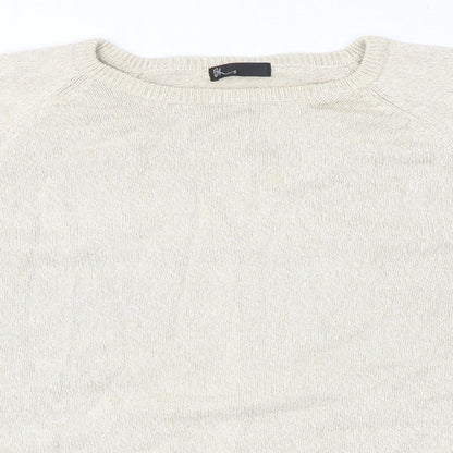 BHS Womens Beige Round Neck Cotton Pullover Jumper Size 2XL