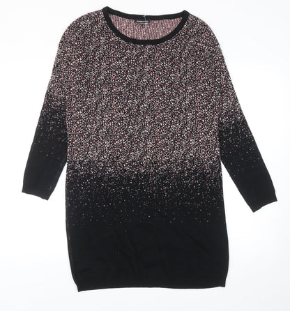 Warehouse Womens Black Geometric Cotton Jumper Dress Size 8 Round Neck Pullover