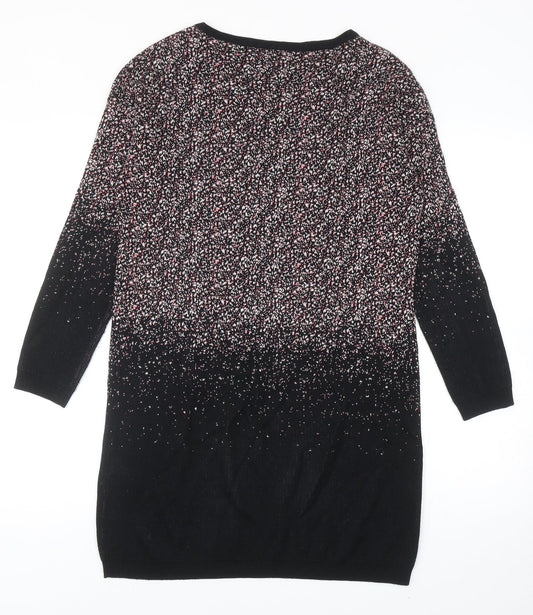 Warehouse Womens Black Geometric Cotton Jumper Dress Size 8 Round Neck Pullover