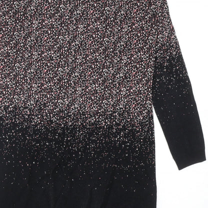 Warehouse Womens Black Geometric Cotton Jumper Dress Size 8 Round Neck Pullover