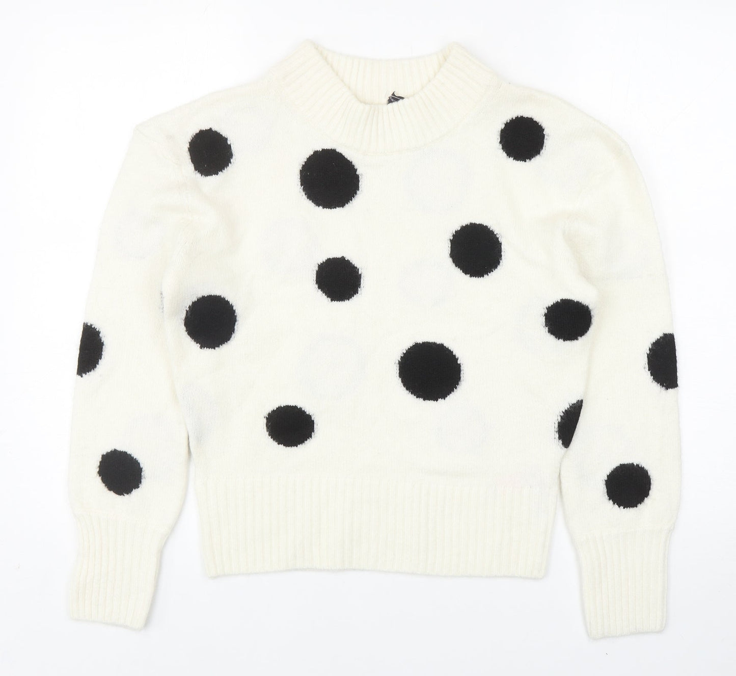 Marks and Spencer Womens Ivory Mock Neck Polka Dot Acrylic Pullover Jumper Size XS