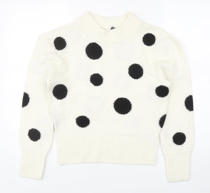 Marks and Spencer Womens Ivory Mock Neck Polka Dot Acrylic Pullover Jumper Size XS