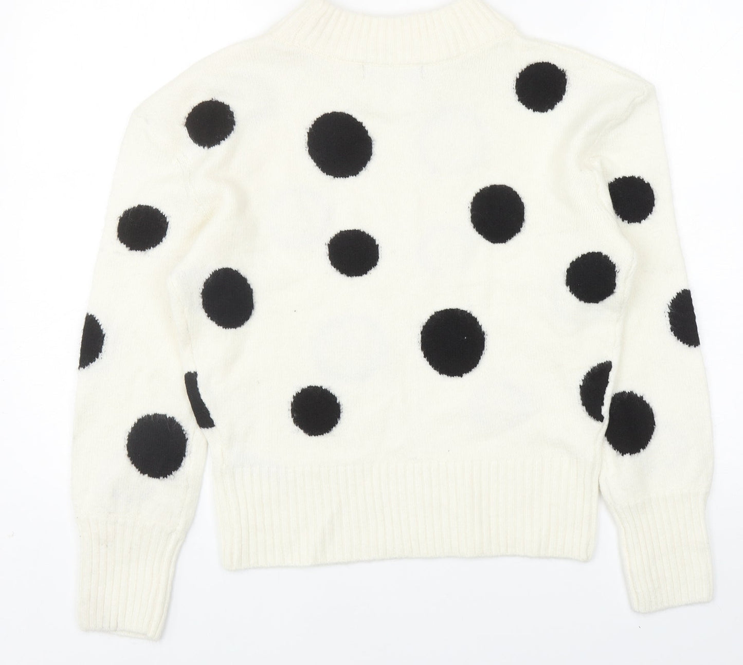 Marks and Spencer Womens Ivory Mock Neck Polka Dot Acrylic Pullover Jumper Size XS