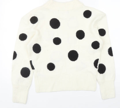 Marks and Spencer Womens Ivory Mock Neck Polka Dot Acrylic Pullover Jumper Size XS