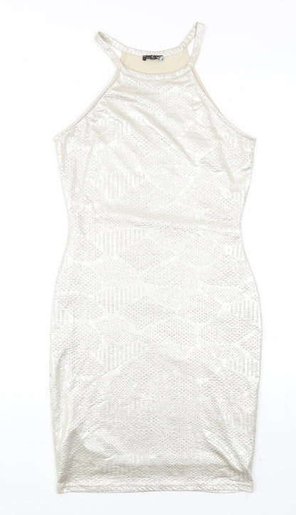 River Island Womens Gold Geometric Polyester Bodycon Size 8 Round Neck Pullover