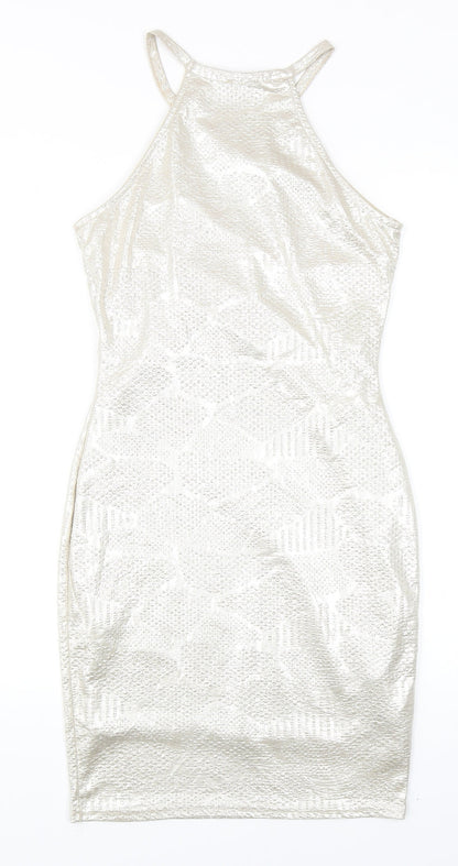 River Island Womens Gold Geometric Polyester Bodycon Size 8 Round Neck Pullover