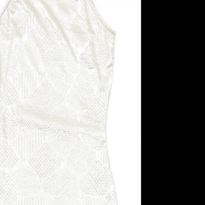 River Island Womens Gold Geometric Polyester Bodycon Size 8 Round Neck Pullover