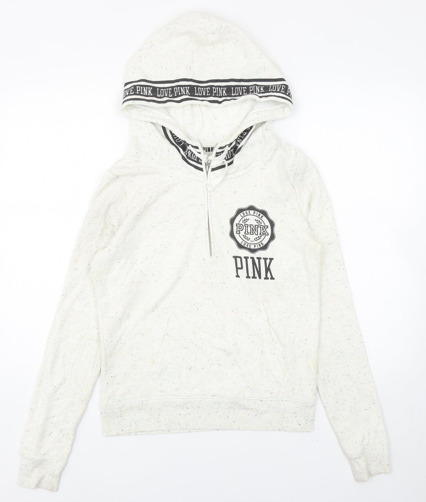 PINK Womens Ivory Cotton Pullover Hoodie Size S Zip