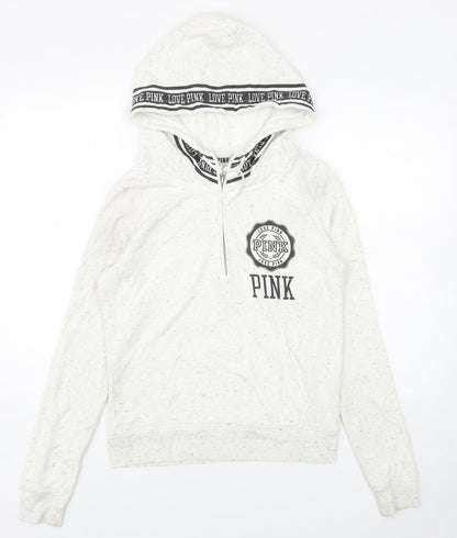 PINK Womens Ivory Cotton Pullover Hoodie Size S Zip