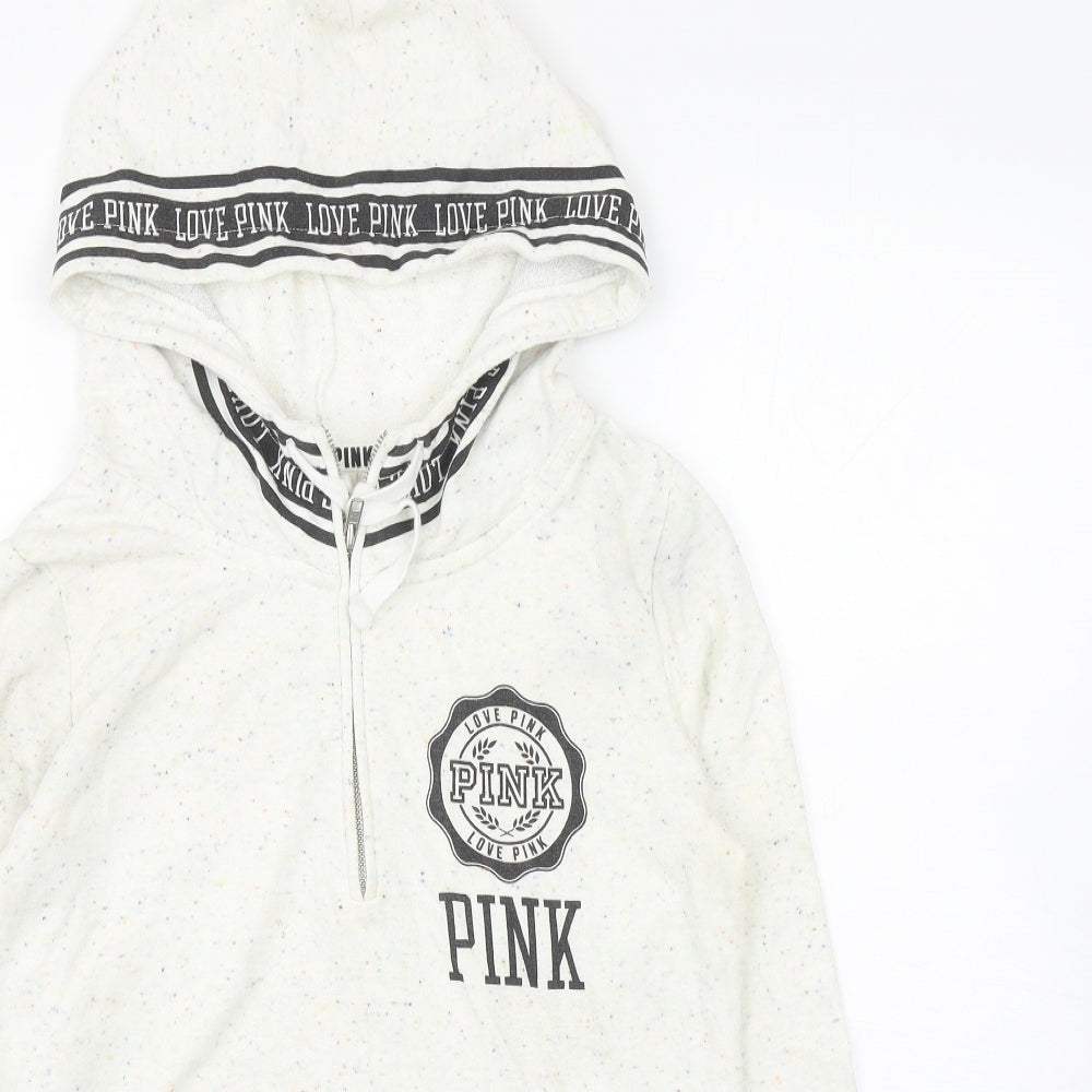PINK Womens Ivory Cotton Pullover Hoodie Size S Zip