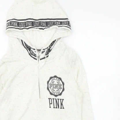PINK Womens Ivory Cotton Pullover Hoodie Size S Zip