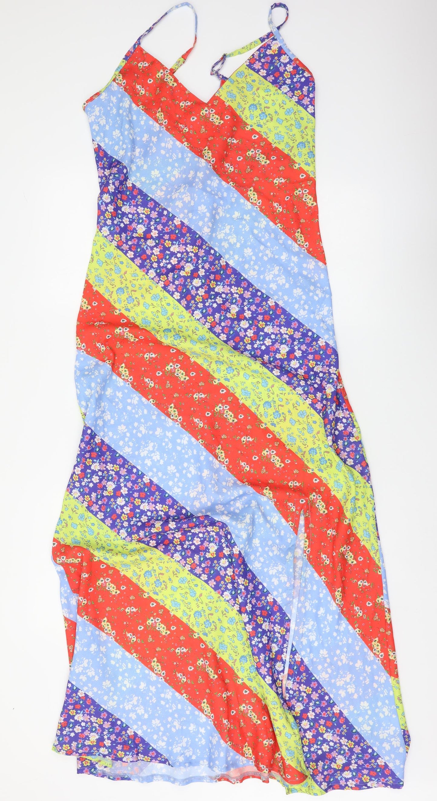 Fashion Us Womens Multicoloured Floral Polyester Maxi Size 10 V-Neck Tie