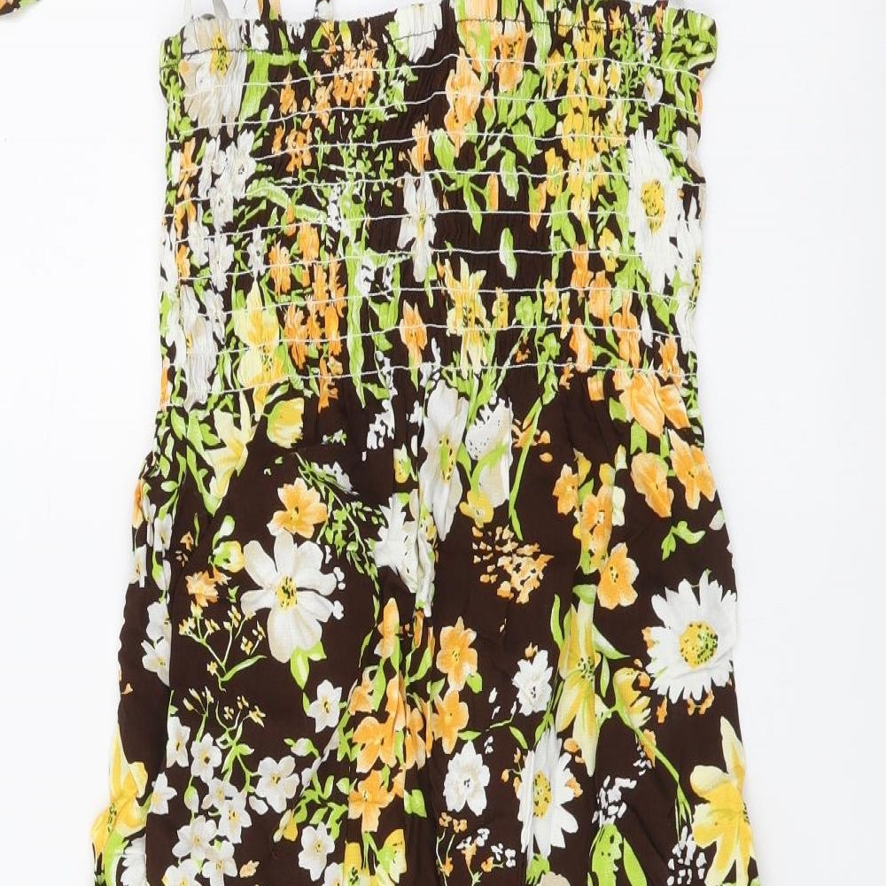 Hussy Moffo Womens Multicoloured Floral Viscose Mini Size 10 Square Neck Pullover