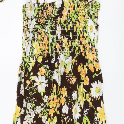 Hussy Moffo Womens Multicoloured Floral Viscose Mini Size 10 Square Neck Pullover