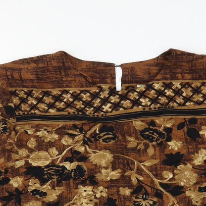 Melisa Lawrence Womens Brown Floral Viscose Basic T-Shirt Size M Round Neck