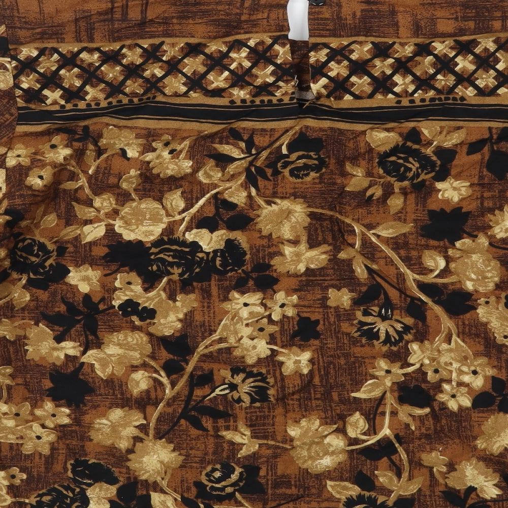 Melisa Lawrence Womens Brown Floral Viscose Basic T-Shirt Size M Round Neck