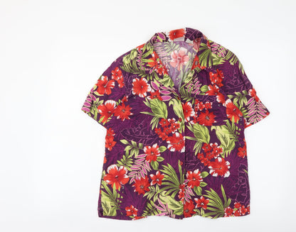 ERIKA Womens Multicoloured Floral Cotton Basic Button-Up Size M Collared
