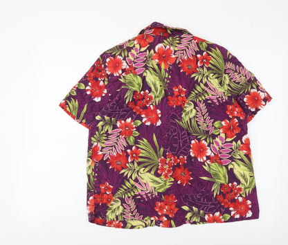 ERIKA Womens Multicoloured Floral Cotton Basic Button-Up Size M Collared