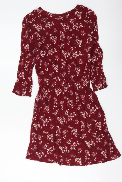 H&M Womens Purple Floral Viscose A-Line Size XS V-Neck Pullover