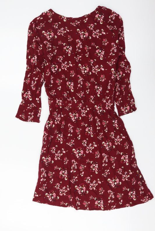 H&M Womens Purple Floral Viscose A-Line Size XS V-Neck Pullover