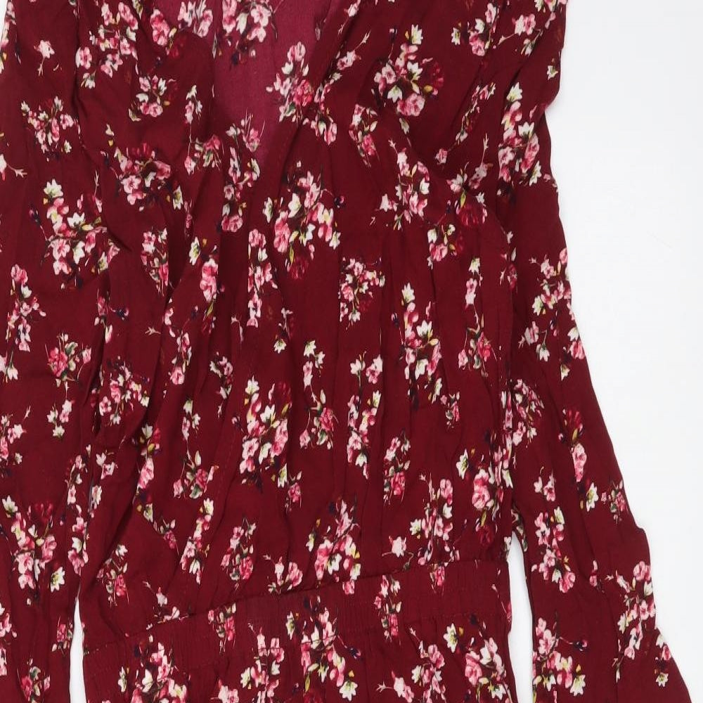 H&M Womens Purple Floral Viscose A-Line Size XS V-Neck Pullover