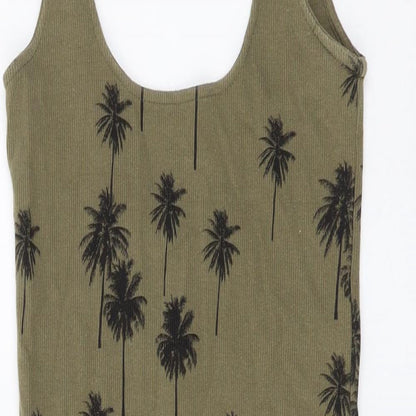 Topshop Womens Green Floral Cotton Tank Dress Size 6 Scoop Neck Pullover - Palm Tree Print