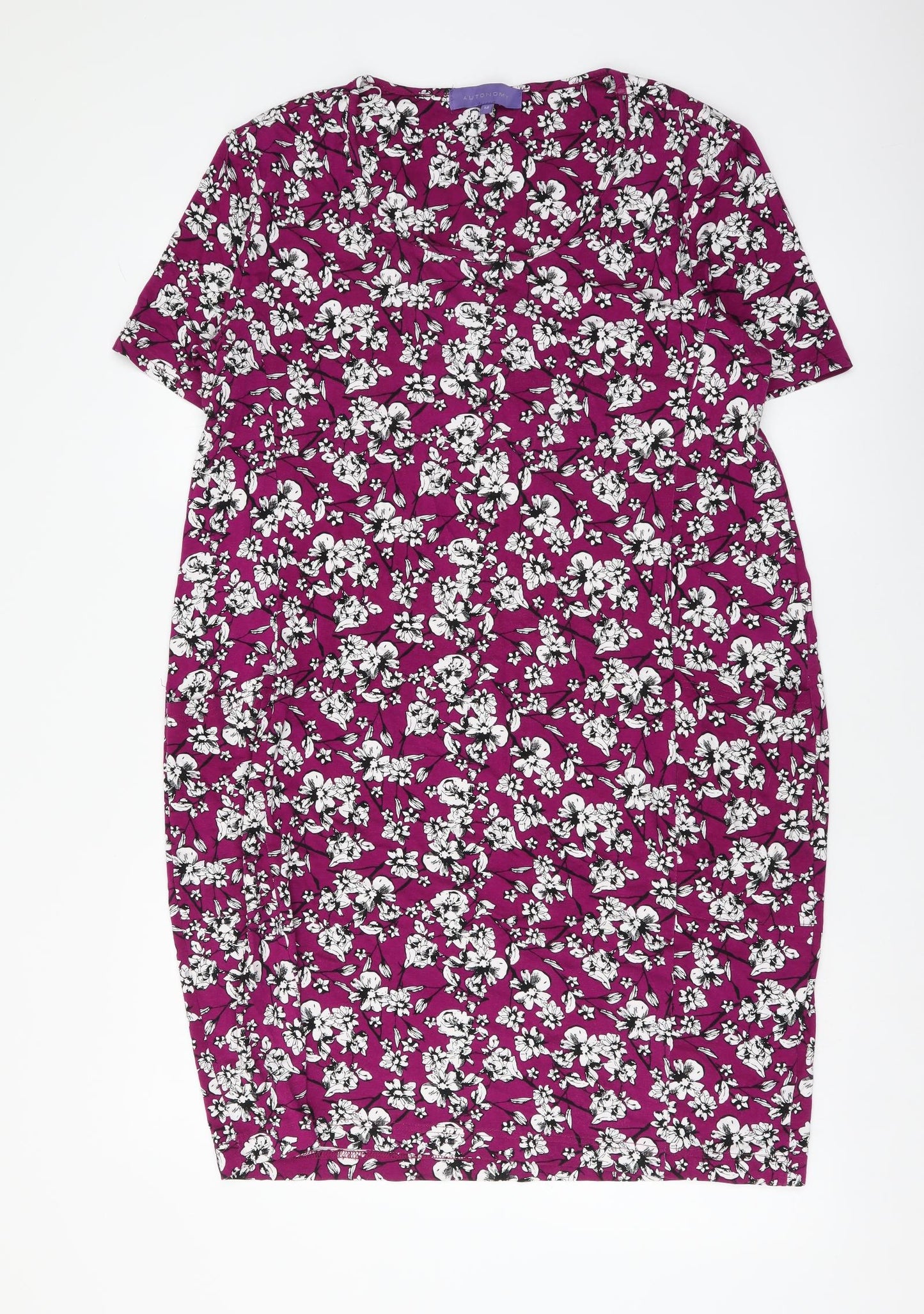 Autonomy Womens Purple Floral Viscose Pencil Dress Size 14 Round Neck Pullover