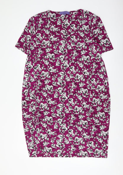 Autonomy Womens Purple Floral Viscose Pencil Dress Size 14 Round Neck Pullover