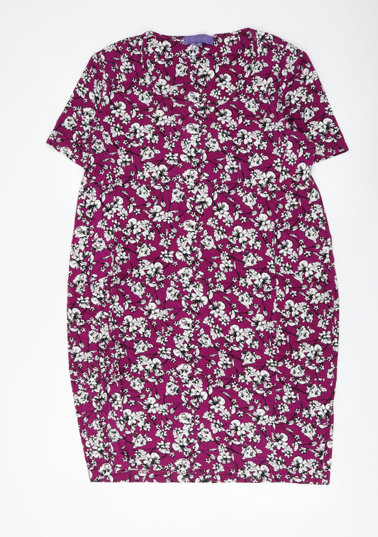 Autonomy Womens Purple Floral Viscose Pencil Dress Size 14 Round Neck Pullover