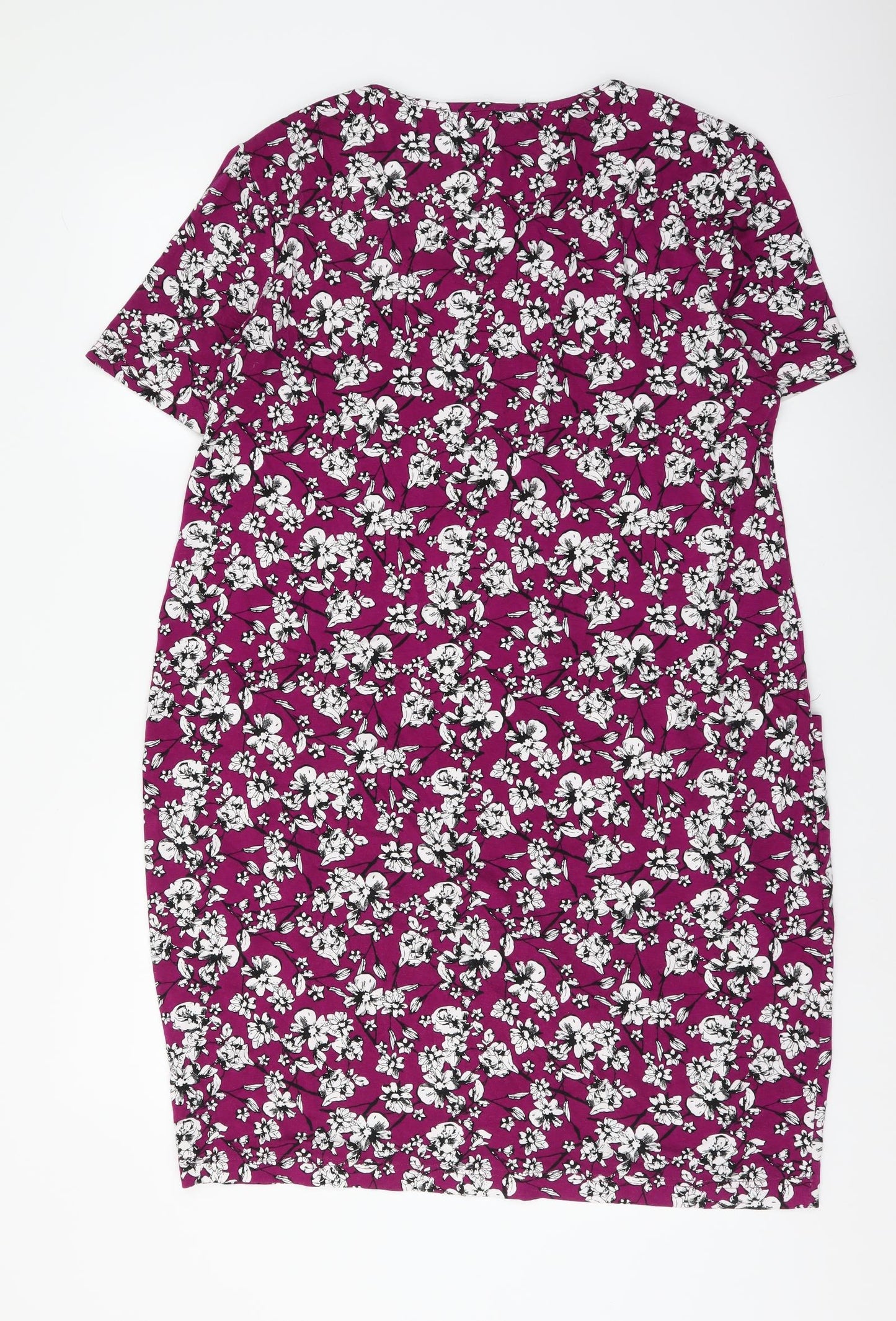 Autonomy Womens Purple Floral Viscose Pencil Dress Size 14 Round Neck Pullover