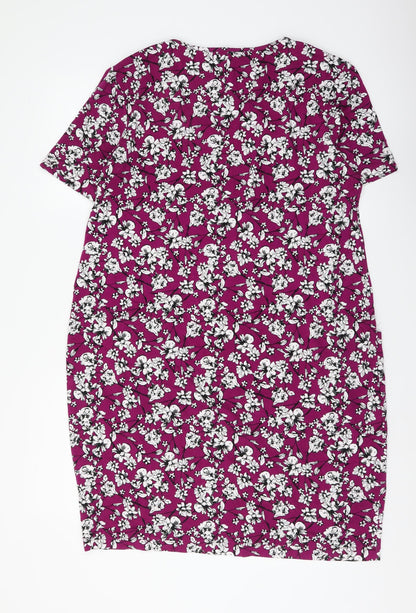 Autonomy Womens Purple Floral Viscose Pencil Dress Size 14 Round Neck Pullover