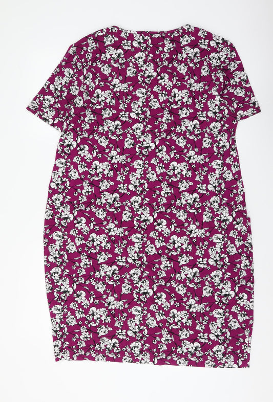 Autonomy Womens Purple Floral Viscose Pencil Dress Size 14 Round Neck Pullover