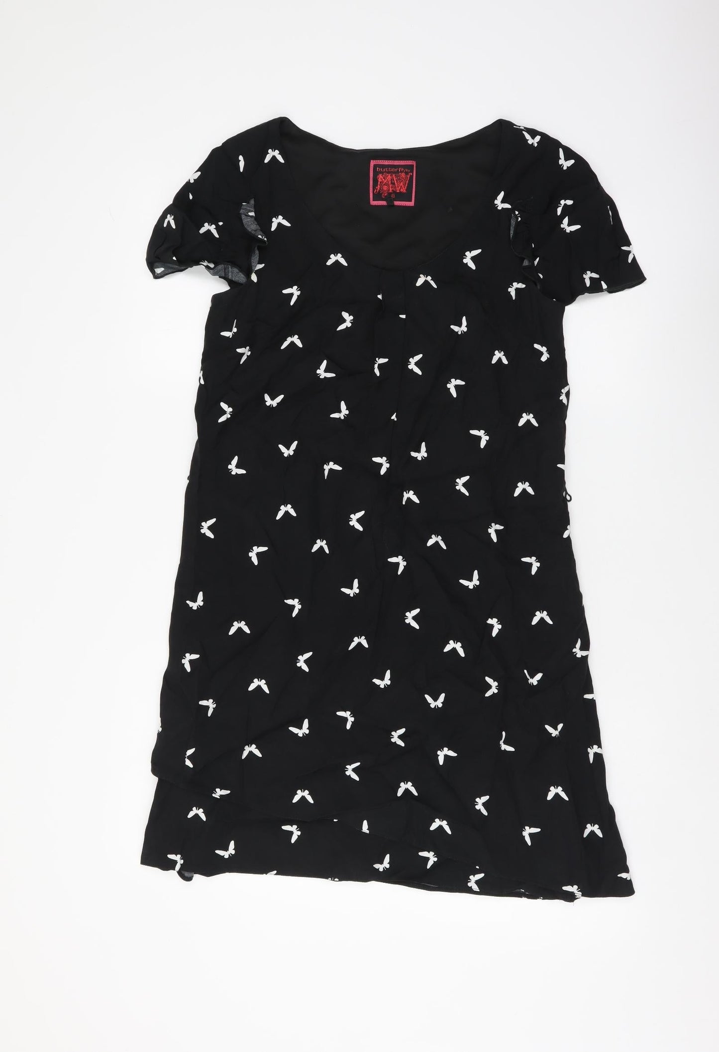 Butterfly Womens Black Geometric Viscose T-Shirt Dress Size 8 Scoop Neck Pullover - Butterfly Print