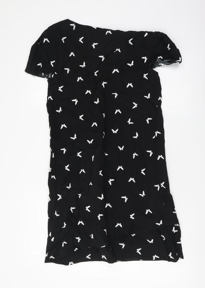 Butterfly Womens Black Geometric Viscose T-Shirt Dress Size 8 Scoop Neck Pullover - Butterfly Print