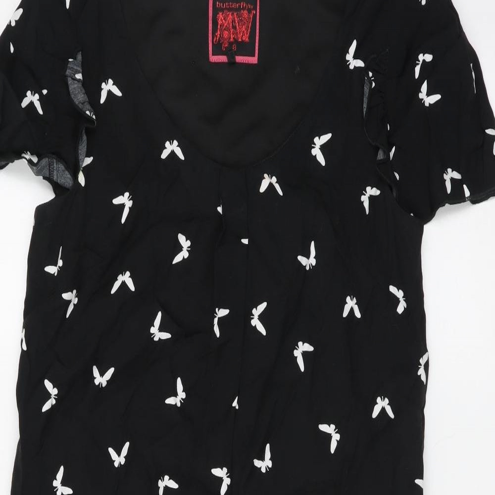 Butterfly Womens Black Geometric Viscose T-Shirt Dress Size 8 Scoop Neck Pullover - Butterfly Print